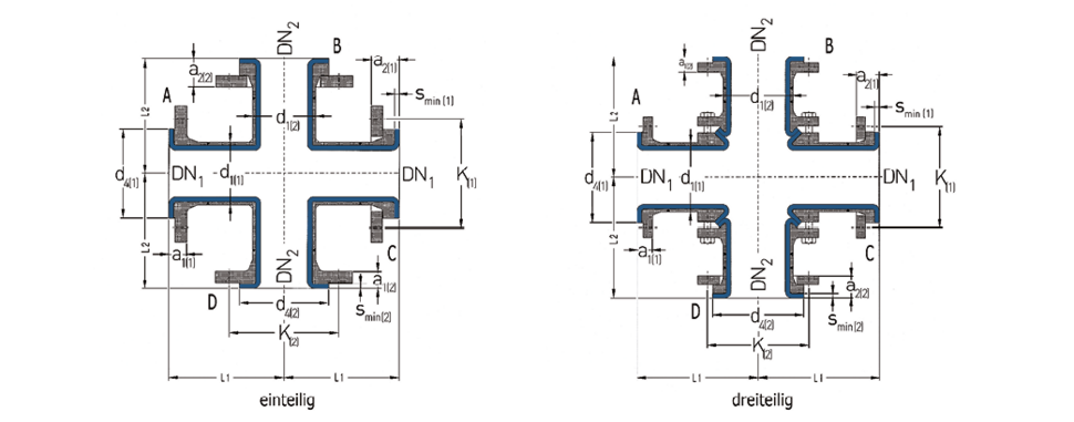 Cross-section of the BAUM lined piping flange cross pieces PN 10