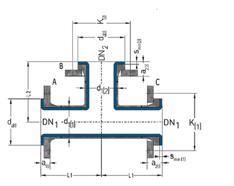 Flange tees with a nominal diameter greater than DN 100 cross-section